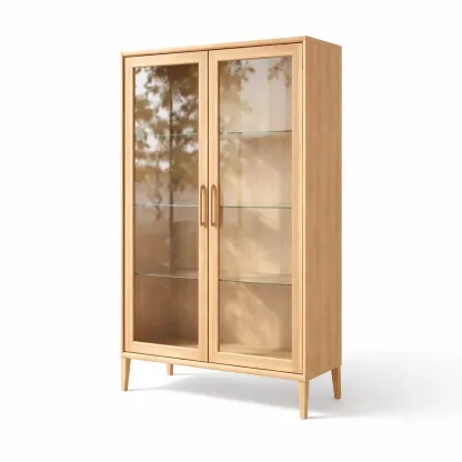 Display Cabinet Oak with Glass Doors and Shelves-FURMIXIO