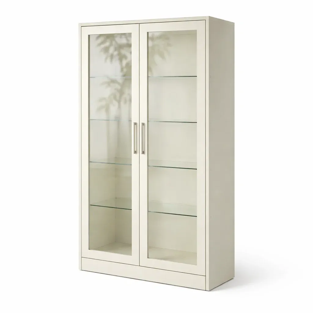 Display Cabinet MDF Frame with Glass Shelves White-FURMIXIO