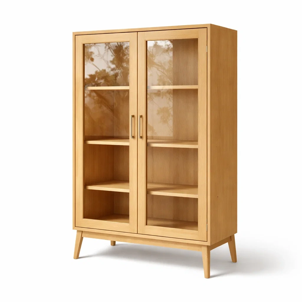 Display Cabinet Oak Veneer with Adjustable Shelves-FURMIXIO