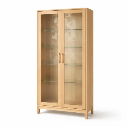 Display Cabinet Tall Oak with Glass Doors and Shelves-FURMIXIO