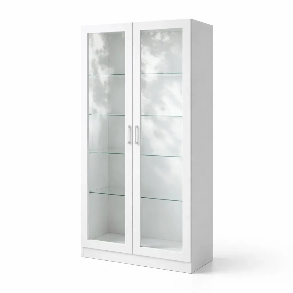 Display Cabinet White MDF Frame with Tempered Glass-FURMIXIO