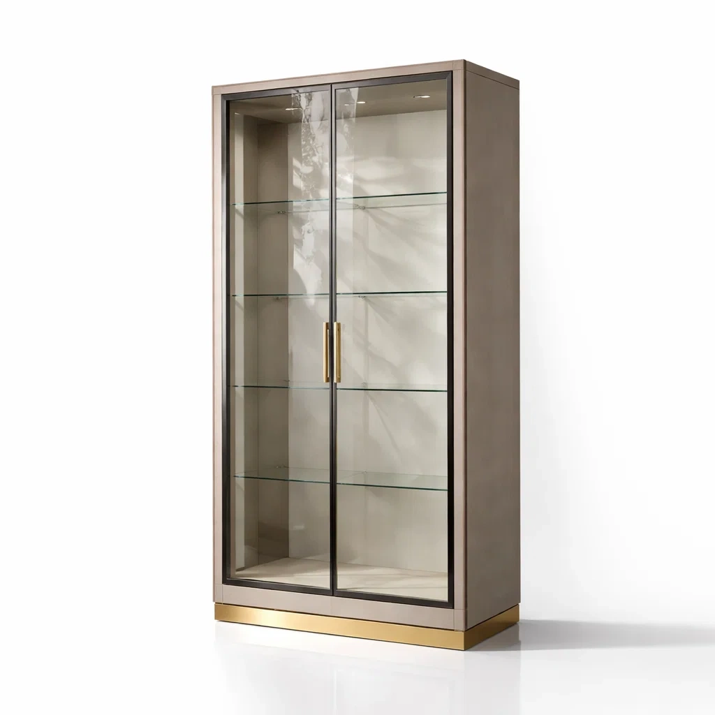 Display Cabinet Metal Frame with Tempered Glass Doors-FURMIXIO