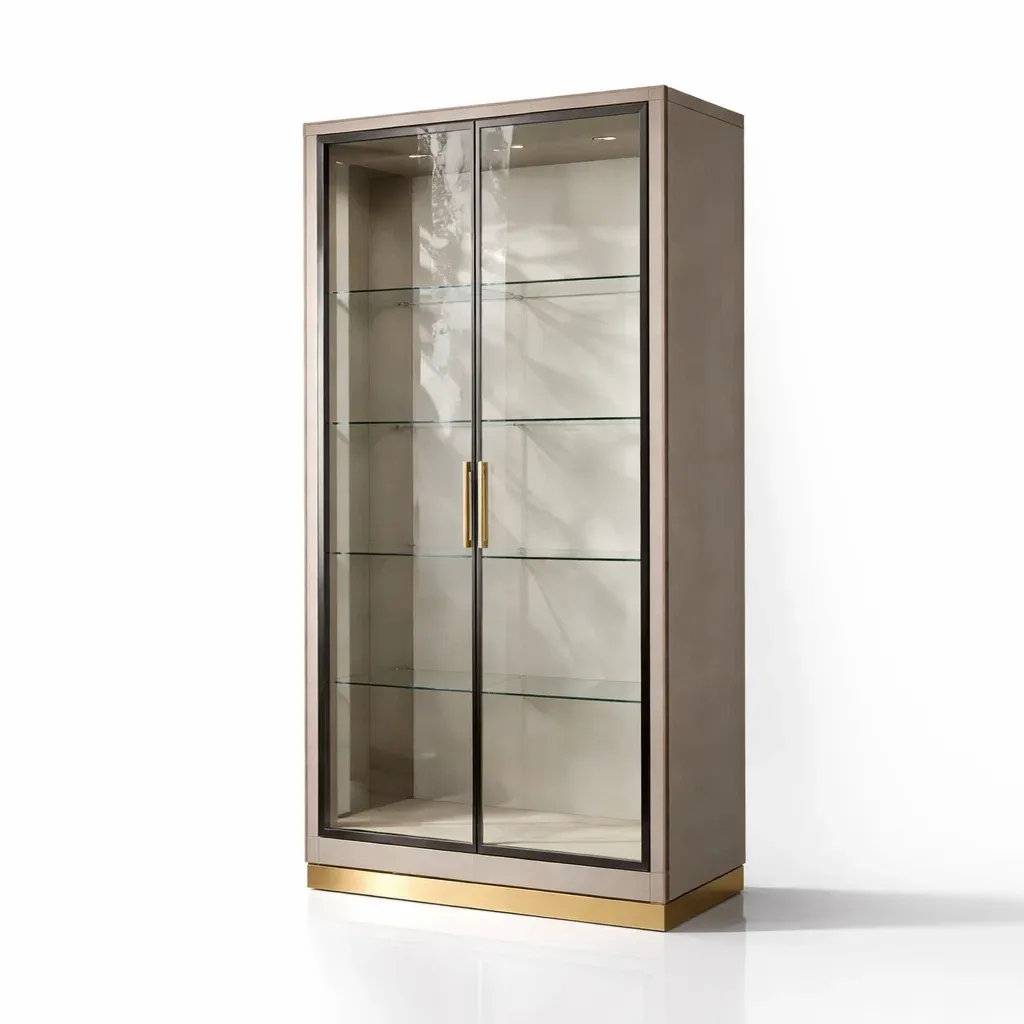 Display Cabinet Metal Frame with Tempered Glass Doors-FURMIXIO