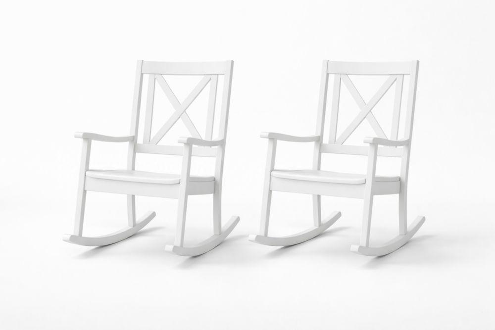 White Wooden Rocking Chair Set of 2 with Cushions-Havenestilo