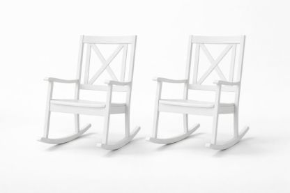 White Wooden Rocking Chair Set of 2 with Cushions-Havenestilo