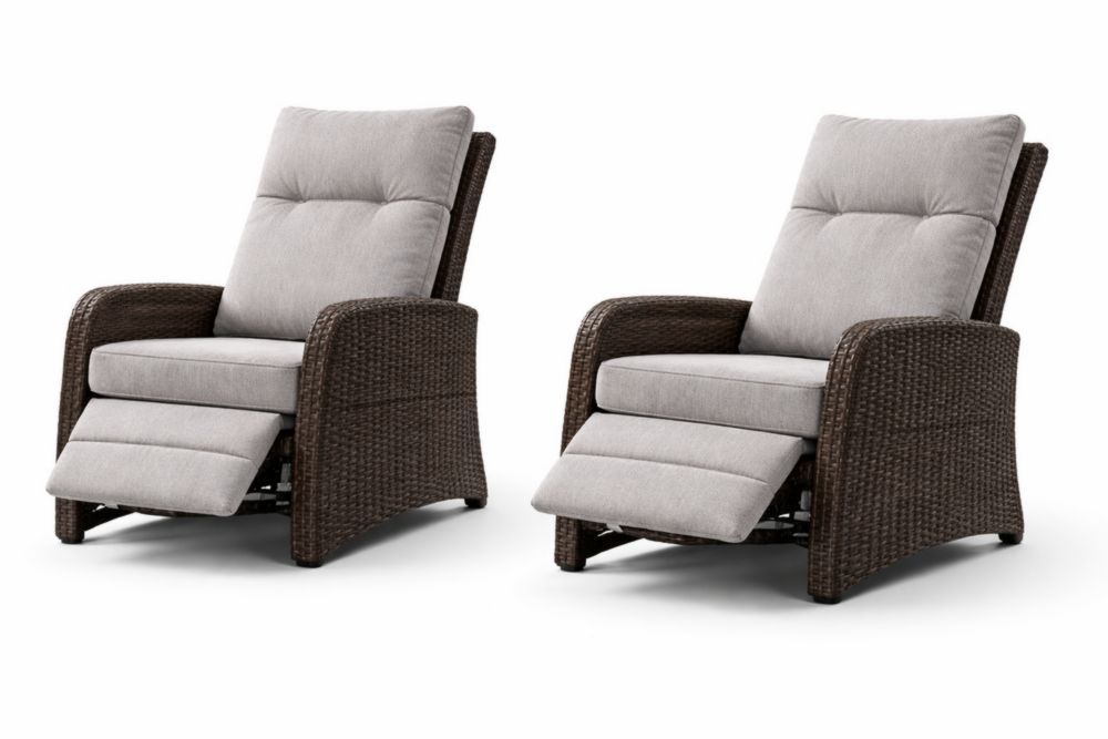 Rattan Recliner Chairs Set with Cushions, Grey-Havenestilo