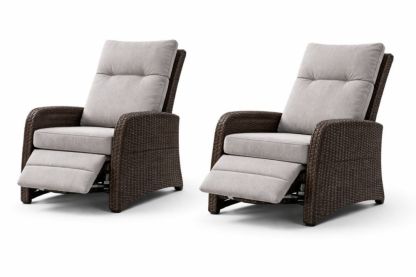 Rattan Recliner Chairs Set with Cushions, Grey-Havenestilo