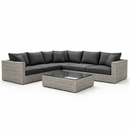 Outdoor Wicker Corner Sectional Sofa Set with Glass Coffee Table Gray-Havenestilo