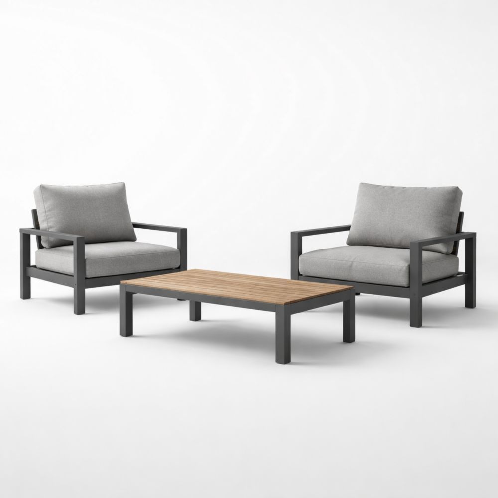 3-Piece Outdoor Conversation Set with Aluminum Frame and Teak Table-Havenestilo