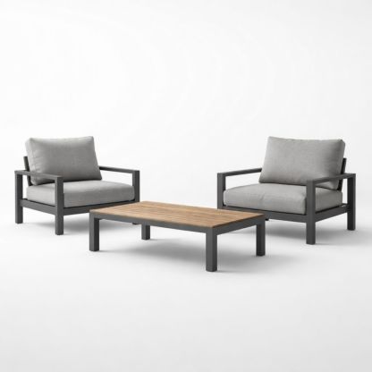 3-Piece Outdoor Conversation Set with Aluminum Frame and Teak Table-Havenestilo
