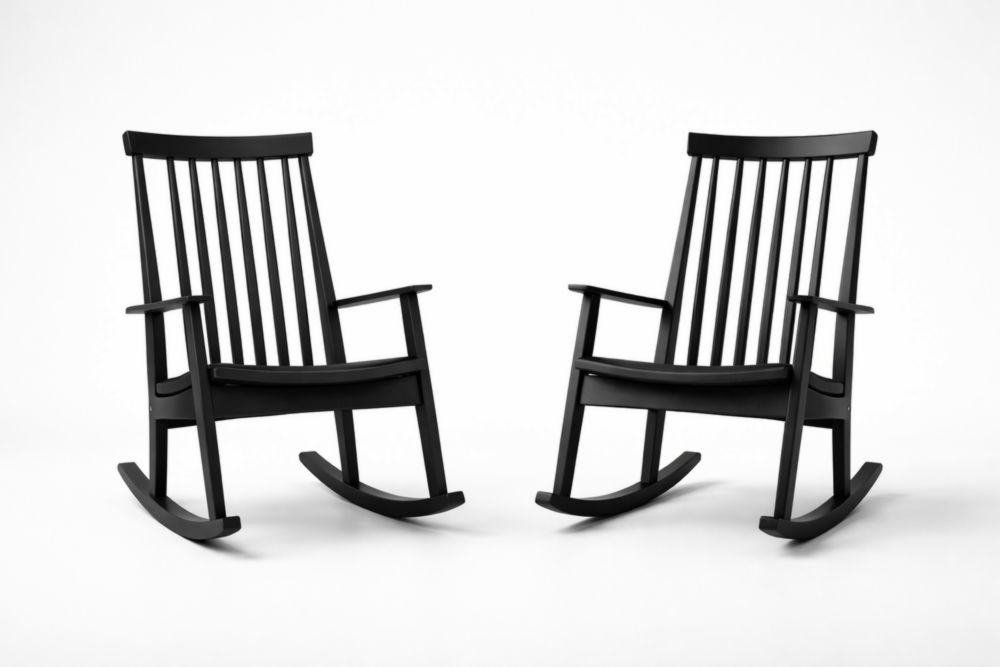 Black Solid Wood Rocking Chairs Set of 2-Havenestilo