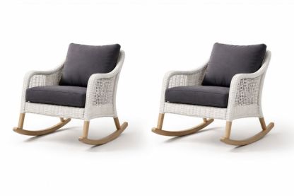 Set of 2 Wicker Rocking Chairs with Dark Grey Cushions-Havenestilo