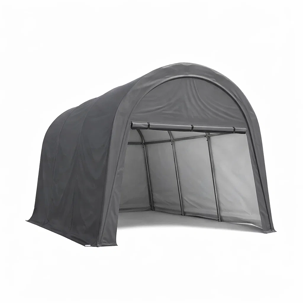 Carport Steel Frame Polyethylene Cover Grey-MOBIRONA