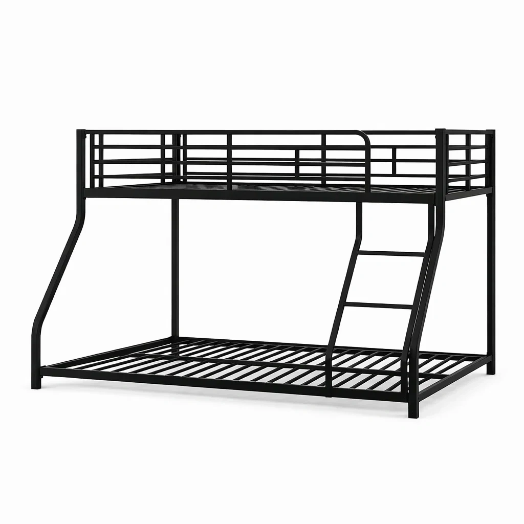 Bunk Bed Metal Black Twin Over Full with Ladder-MOBIRONA
