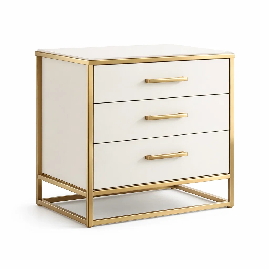 Drawer Cabinet MDF White with Steel Frame 3 Drawers-MOBIRONA