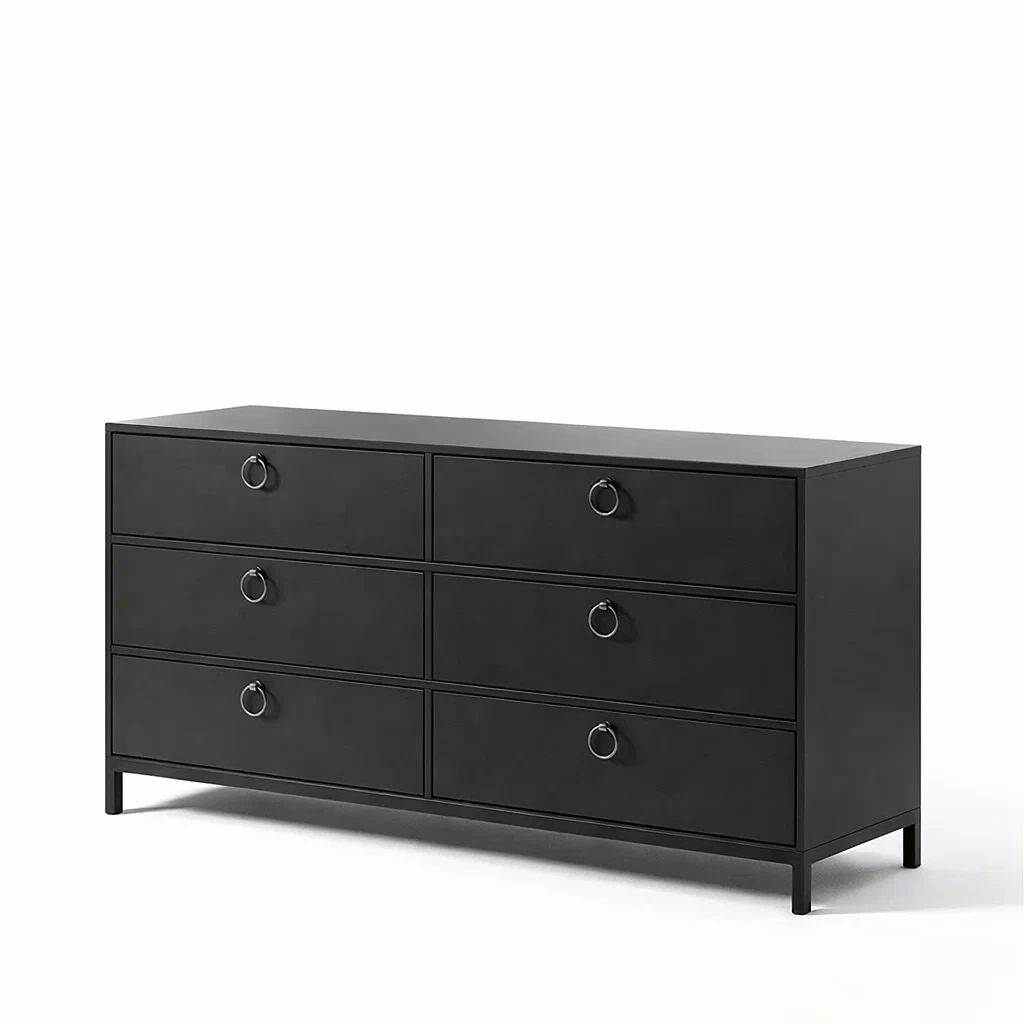 Drawer Cabinet Metal Black 6 Drawers 130 x 40 x 75 cm-MOBIRONA