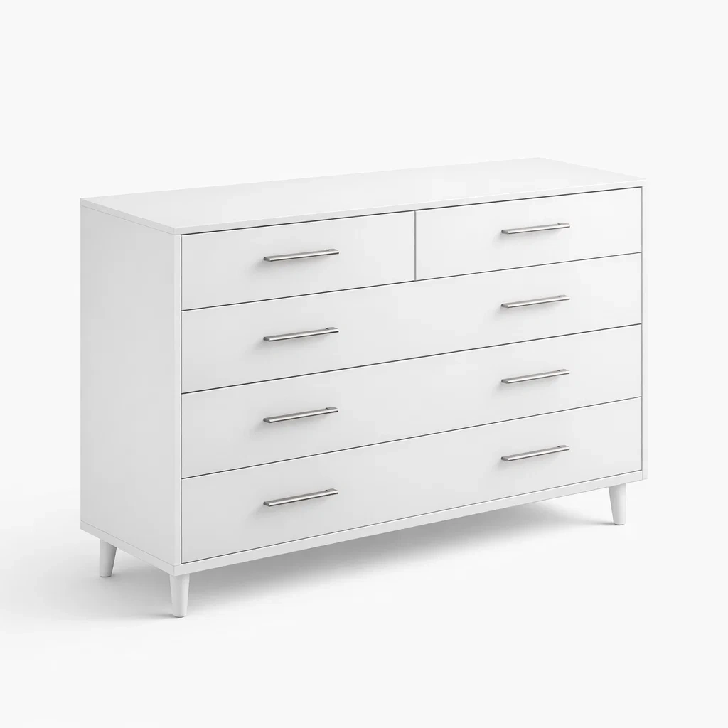 Drawer Cabinet MDF White with Metal Handles-MOBIRONA