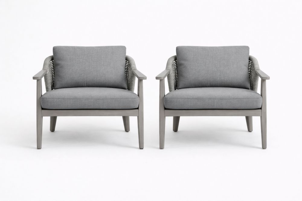 Outdoor Patio Armchair Set with Cushions and Rope Detail
