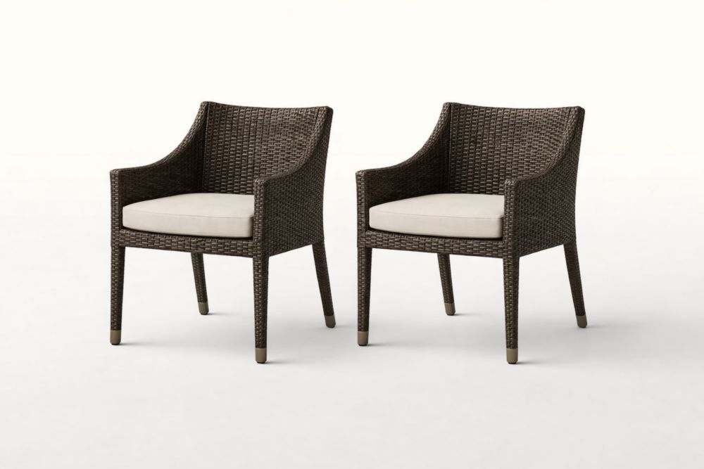 Outdoor Wicker Armchair Set with Beige Cushions, Brown