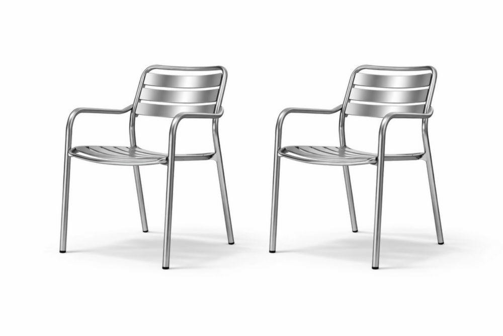 Set of 2 Aluminum Stackable Armchairs Silver 56x56x81cm