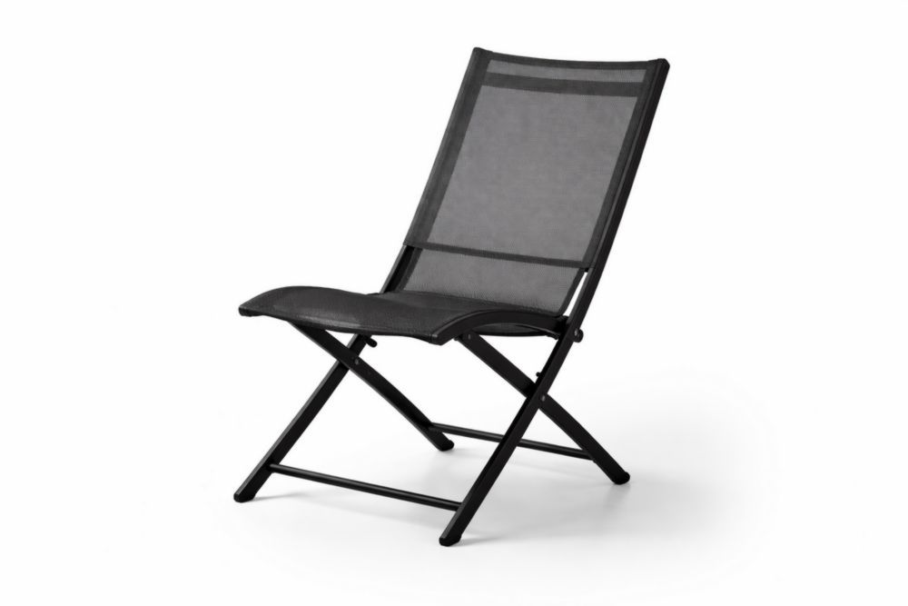 Folding Outdoor Chair Black Mesh Fabric Steel Frame