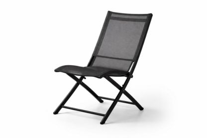 Folding Outdoor Chair Black Mesh Fabric Steel Frame
