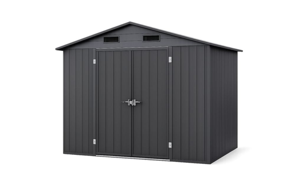 Galvanized Steel Outdoor Storage Shed with Double Doors, Dark Grey 6ft(length) x 5ft(width)