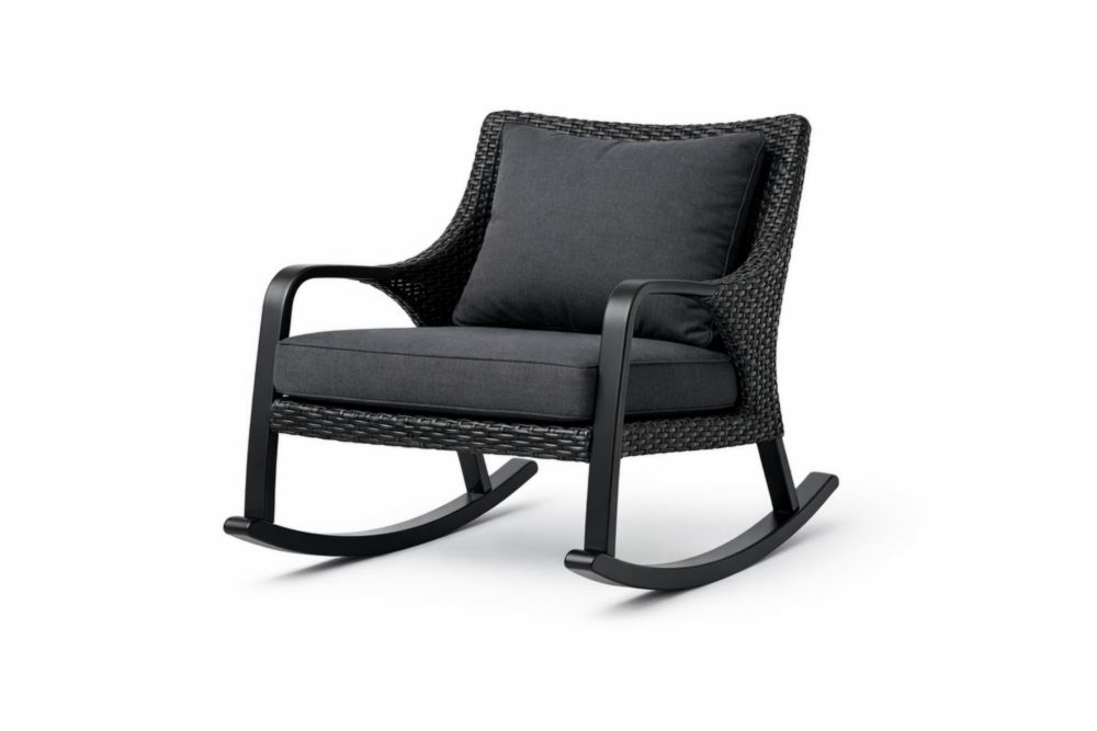 Wicker Rocking Chair with Black Cushions