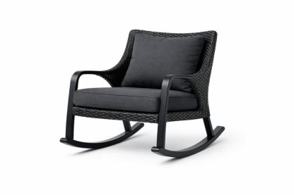 Wicker Rocking Chair with Black Cushions