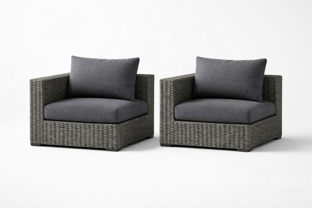 Set of 2 Outdoor Wicker Armchairs with Cushions Gray 85x90x65 cm