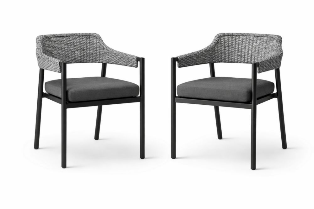 Outdoor Chair Set of 2 with Woven Backrest and Black Aluminum Frame