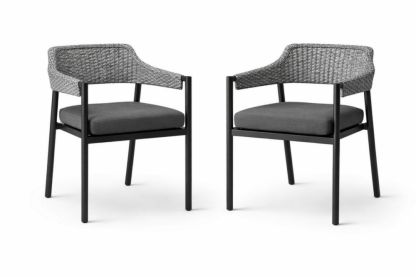 Outdoor Chair Set of 2 with Woven Backrest and Black Aluminum Frame