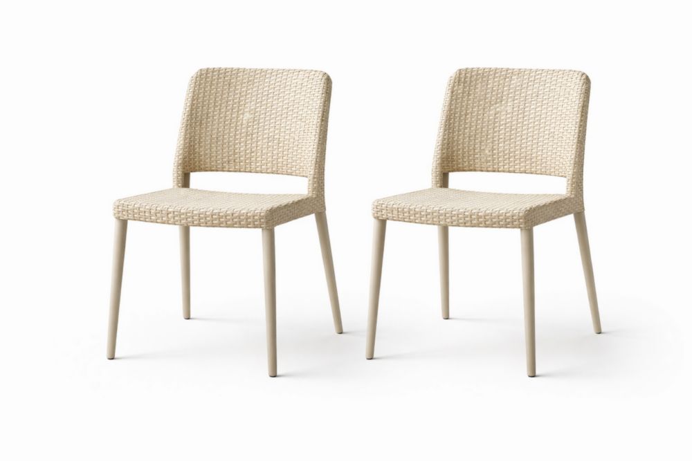 Set of 2 Woven Resin Outdoor Dining Chairs with Aluminum Legs