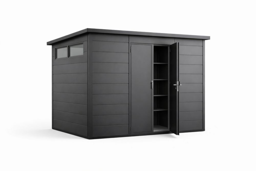 Black Outdoor Galvanized Steel Storage Shed with Shelves 213cm x 143cm x 210cm(L × W × H)
