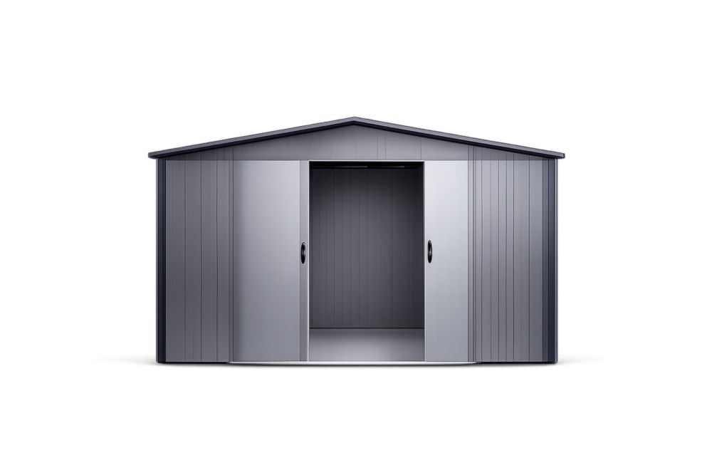 Grey Galvanized Steel Garden Storage Shed Sliding Doors 290cm x 250cm x 185cm(W × D × H)