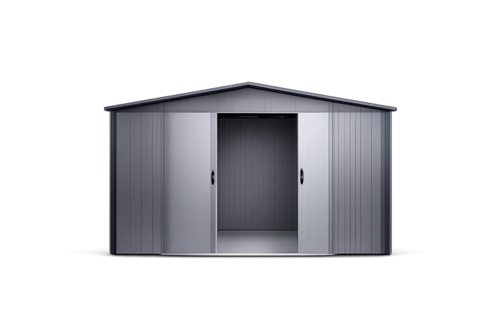 Grey Galvanized Steel Garden Storage Shed Sliding Doors 290cm x 250cm x 185cm(W × D × H)