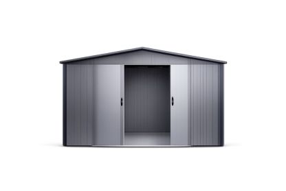 Grey Galvanized Steel Garden Storage Shed Sliding Doors 290cm x 250cm x 185cm(W × D × H)