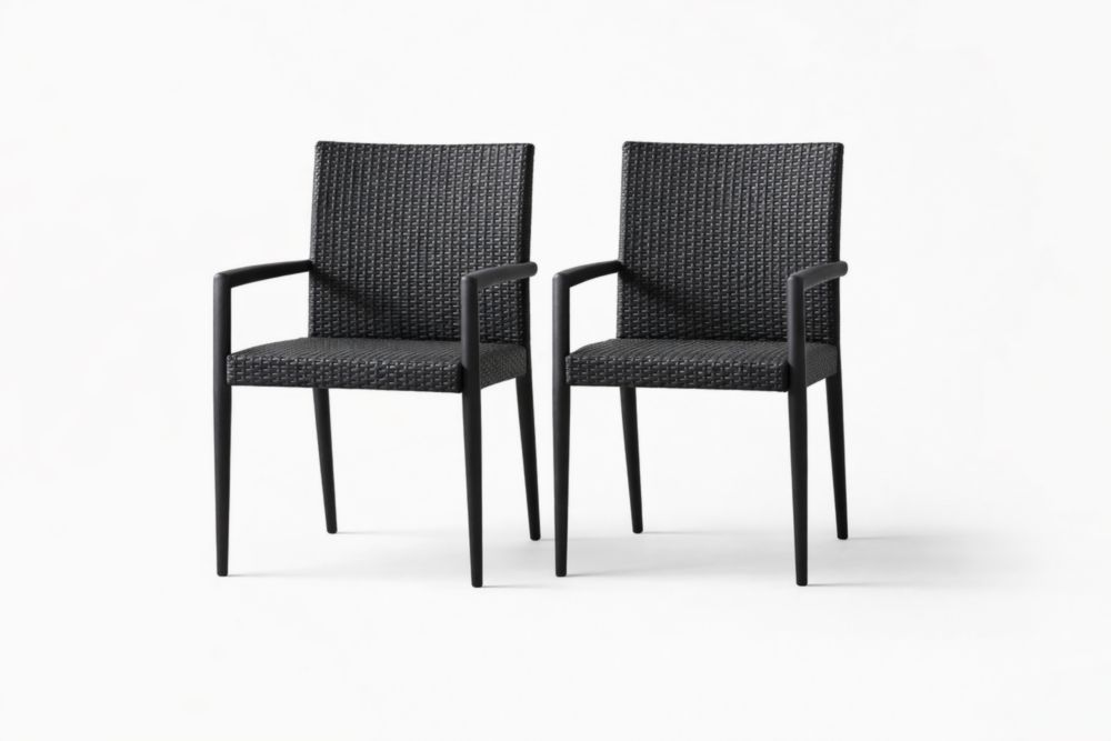 Set of 2 Black Woven Armchairs with Aluminum Frame