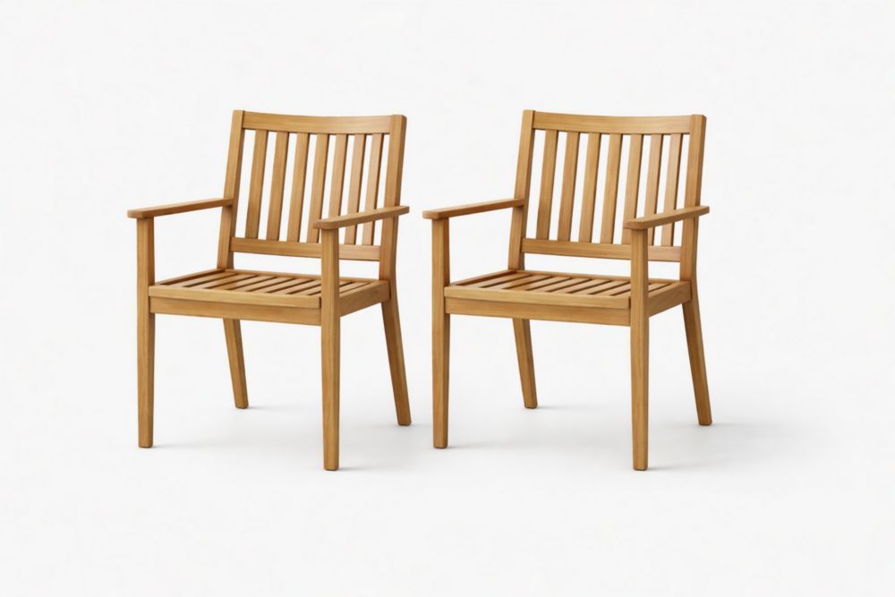 Set of 2 Teak Wood Outdoor Chairs