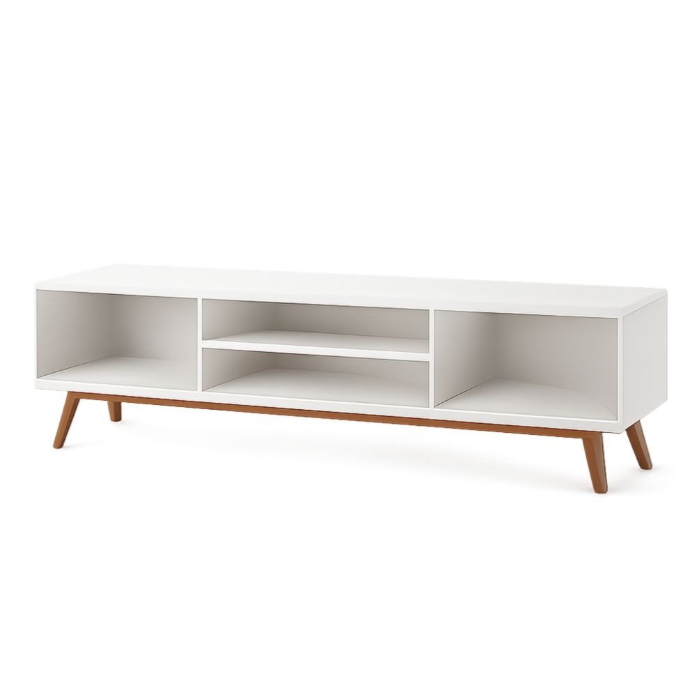 White Rectangular TV Stand with Wooden Legs