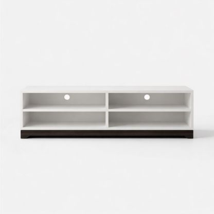White MDF TV Stand with Black Base and Cable Management