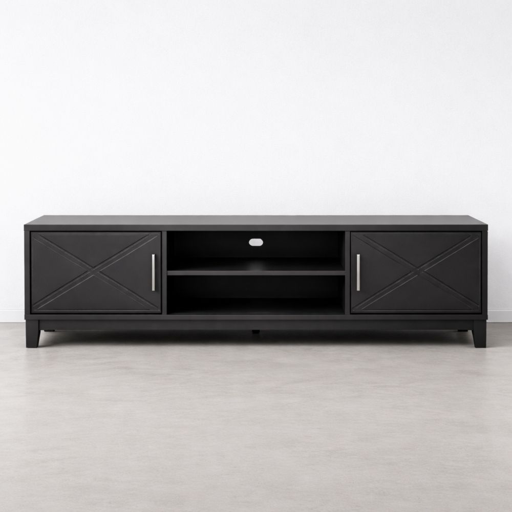 Black MDF TV Stand with Shelves and Cabinets 60 inches