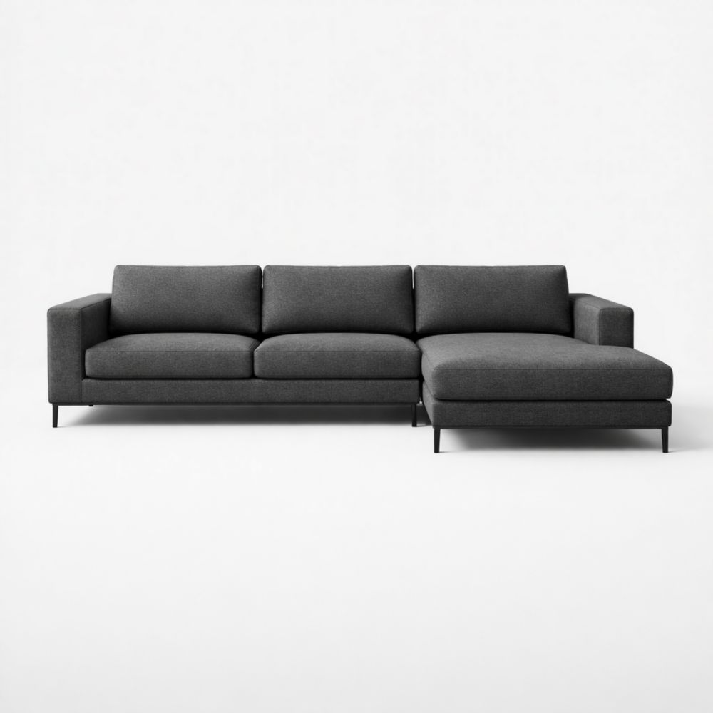 Modern L-Shaped Sectional Sofa Charcoal Fabric Upholstery 300cm