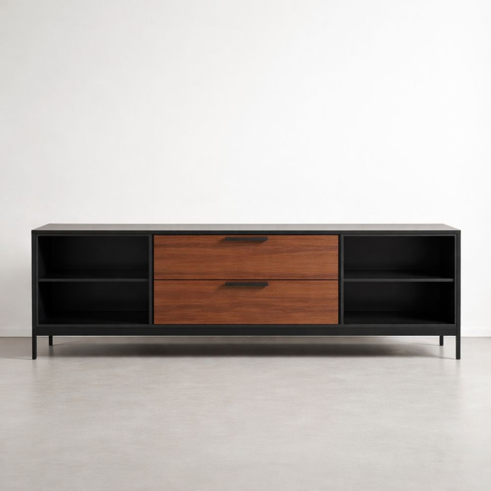 Rectangular Media Console Wood Veneer with Metal Frame 180cm
