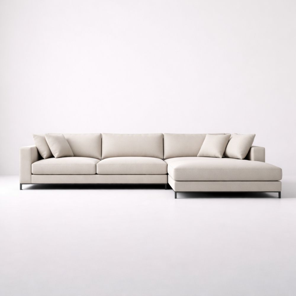 Beige L-Shaped Sectional Sofa Polyester Upholstery Stainless Steel Frame
