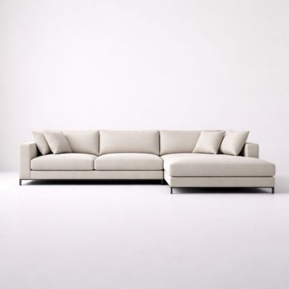 Beige L-Shaped Sectional Sofa Polyester Upholstery Stainless Steel Frame