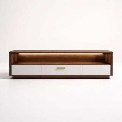 Wood and MDF TV Stand with LED Light and Drawers 150 cm Brown/White