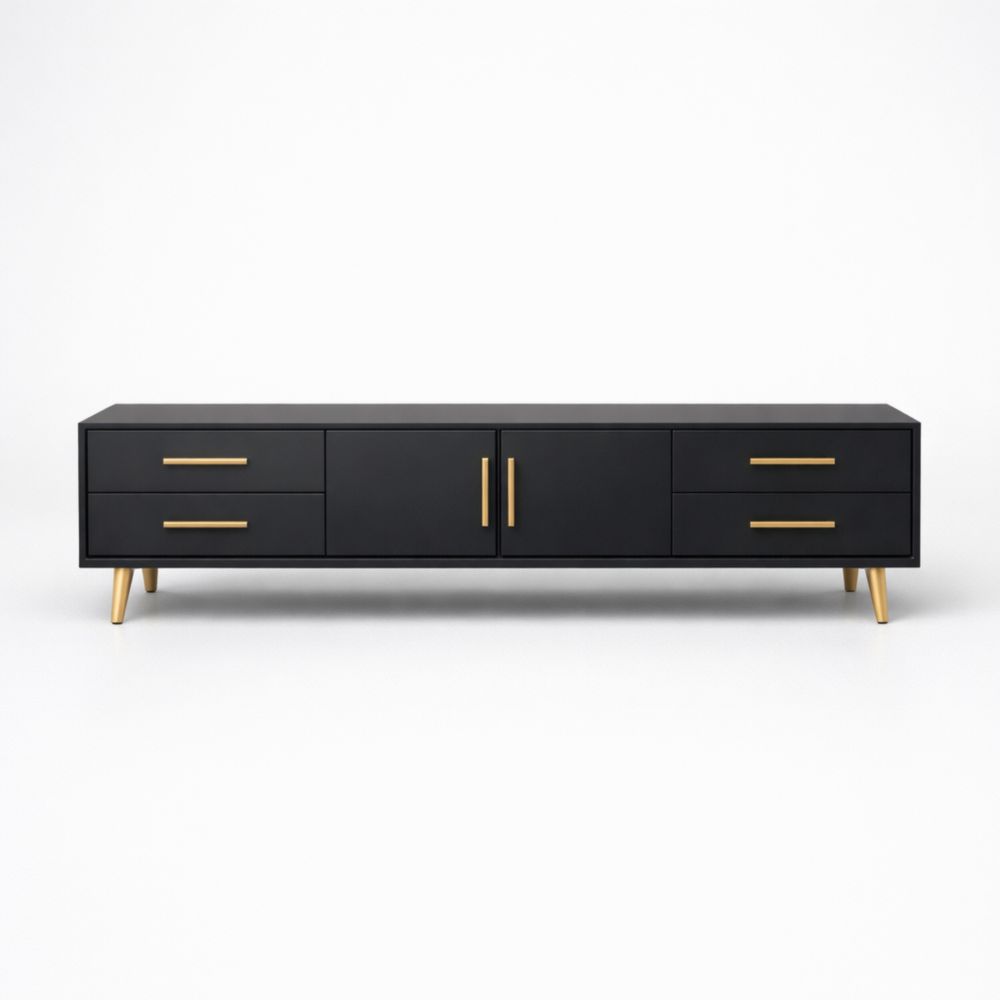 Black Wooden TV Stand with Gold Handles and Legs 180cm