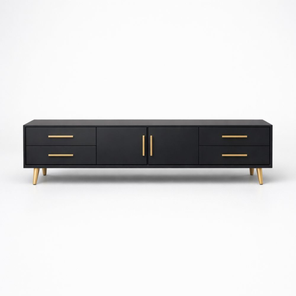 Black Wooden TV Stand with Gold Handles and Legs 180cm