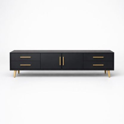 Black Wooden TV Stand with Gold Handles and Legs 180cm